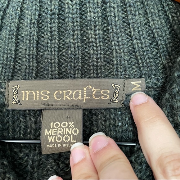 Inis Crafts Merino Wool Green Cable Knit Shawl Collar Pullover Sweater Men’s M - Picture 6 of 8
